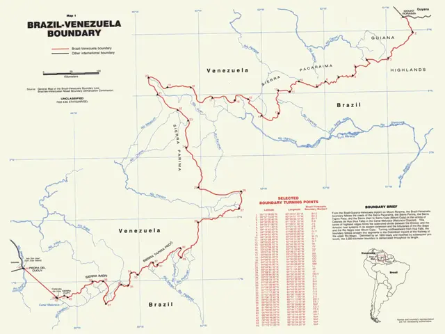 The image shows a poster with a map of the Brazilian-Venezuela Boundary, with text and numbers...