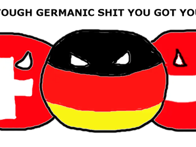 The image shows a group of cartoon faces with the text "This is some tough Germanic shit you got...