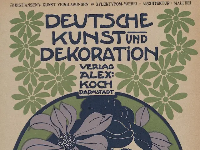 The image shows a poster advertising the German Kunst und Dekoration in 1900, featuring a woman...