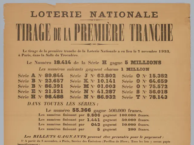 The image shows a paper with the text "Loterie Nationale Tirage de la Première Tranche" written on...