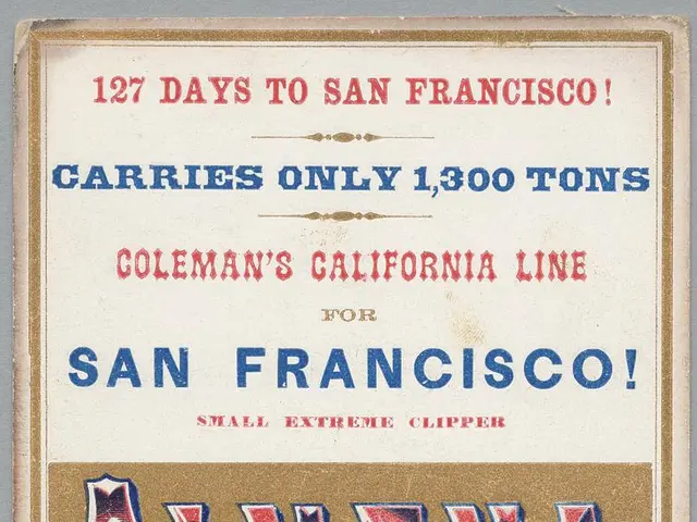 The image shows an old advertisement for Coleman's California Line for San Francisco, California,...