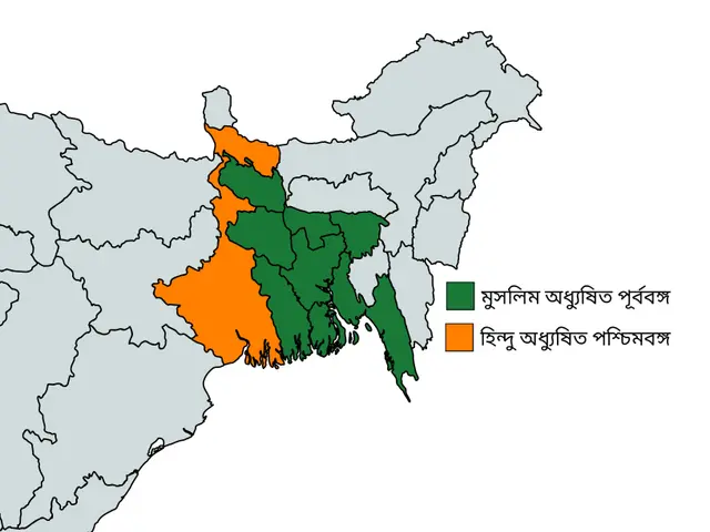 The image shows a map of Bangladesh with the provinces highlighted in green, orange, and white. The...