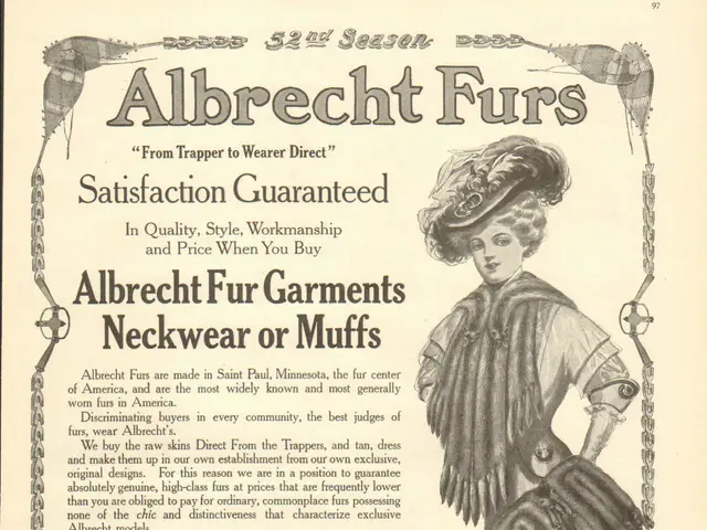The image shows an advertisement for Albrecht Furs from 1907, featuring a woman wearing a dress and...