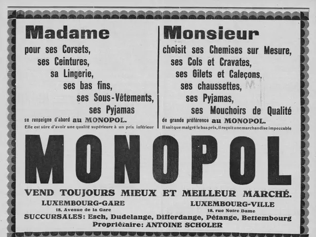 The image shows a black and white newspaper advertisement for the Monopoly board game. The paper...