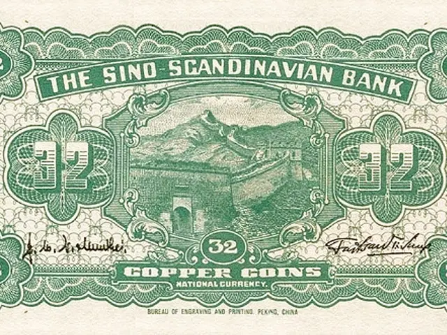 The image shows a paper with the text "The Sino-Scandinavian Bank" and numbers written on it, along...