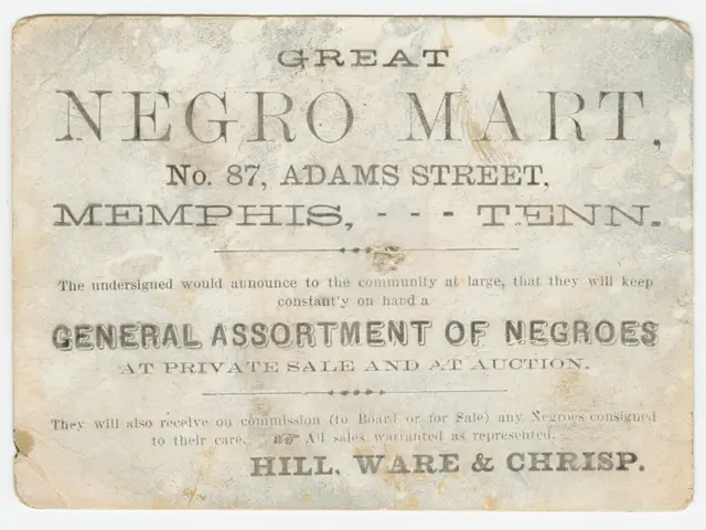 The image shows an old business card with the words "Great Negro Mart, No. 87 Adams Street,...