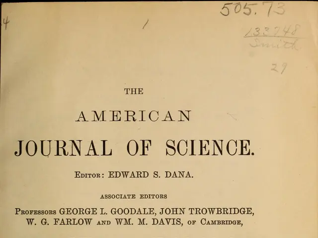The image shows an old book with the title "The American Journal of Science" written on the cover....