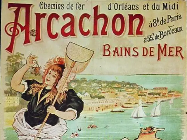 The image shows a poster advertising the Arcachon Bains de Mer Casino Municipal in Paris, France....