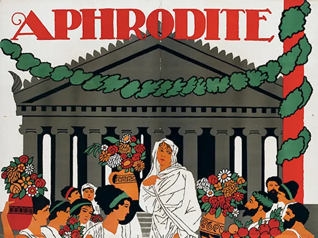 The image shows a poster advertising the Aphrodite festival in Athens, Greece. It features a group...