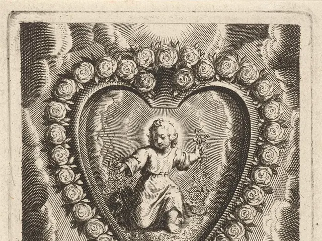 The image shows a black and white drawing of a heart with a child in the center surrounded by...