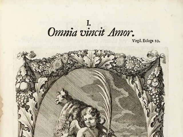 The image shows an open book with a drawing of a child and a dog on it. The child is standing in...