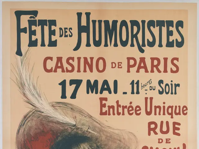 The image shows a poster for the Fête des Humoristes Casino de Paris, featuring a woman with a...