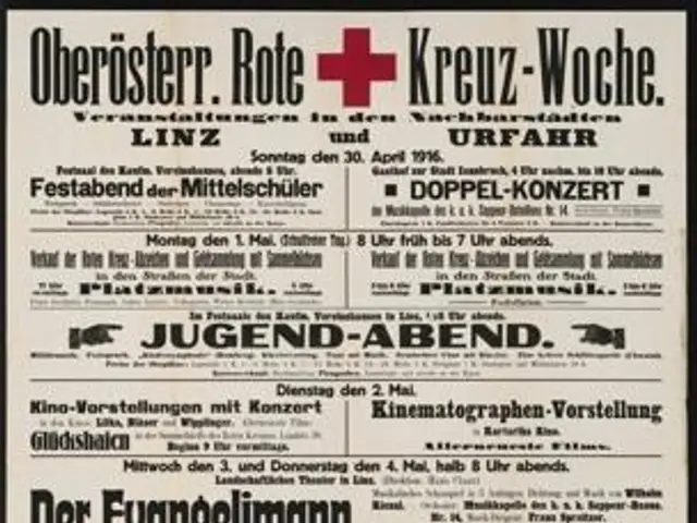 The image shows an old German newspaper advertisement for the German Red Cross, dated April 30th,...