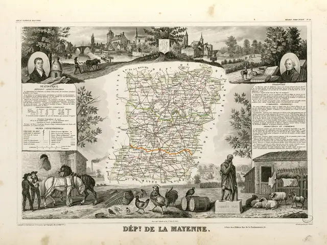 The image shows an old book with a map of France on it. The map is surrounded by pictures of...
