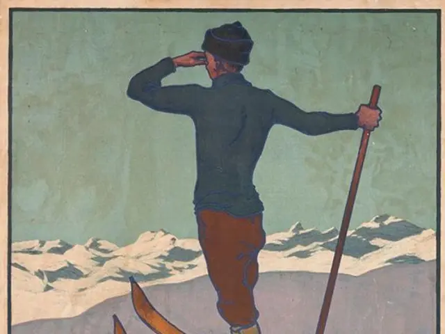 The image shows a poster advertising a winter sport in Graubunden, Switzerland. It features a...