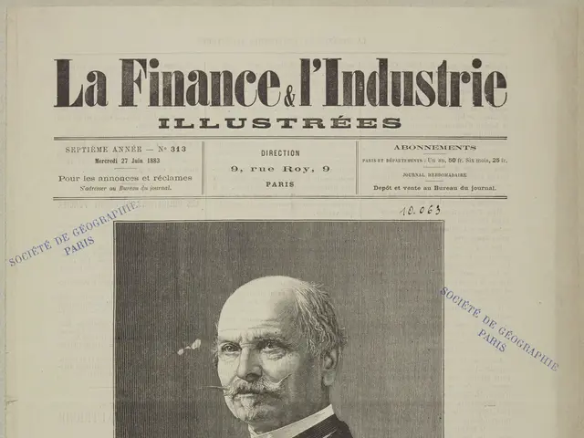 The image shows an old newspaper with a picture of a man in a suit on the front page. The man is...