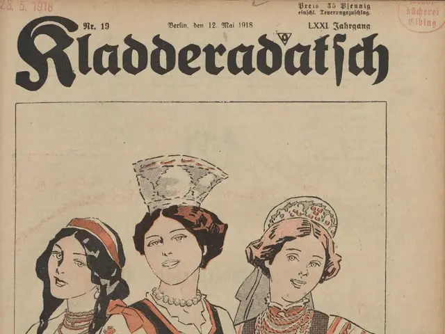 The image shows an old book with a drawing of three women in traditional Bavarian clothing on the...