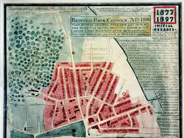 The image shows a poster of a map of Bedford Park, Massachusetts from 1877. The map is detailed and...