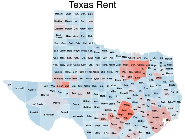 The image shows a map of Texas with different colors representing the percentage of people living...