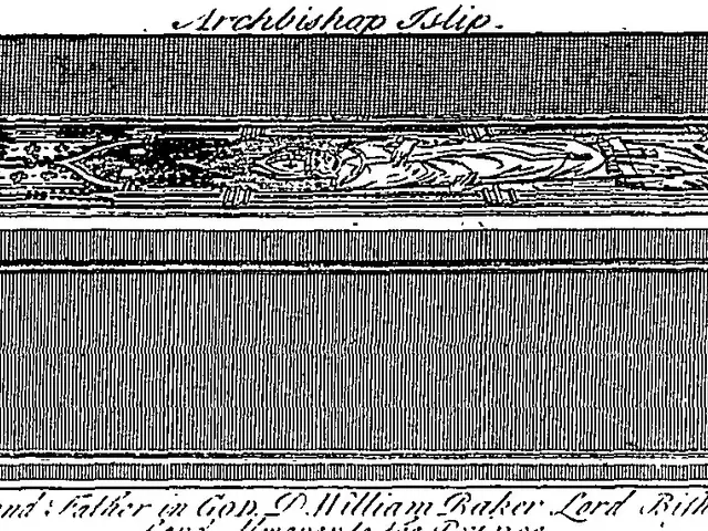 The image shows a black and white drawing of a casket with a floral design on it. The casket is...