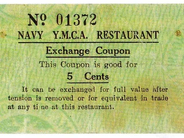 The image shows a paper with the text "Navy YMCA Restaurant Exchange Coupon" written on it,...