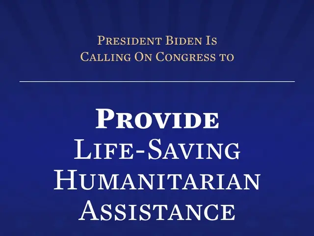 The image shows a poster with the words "Provide Life-Saving Humanitarian Assistance" written in...