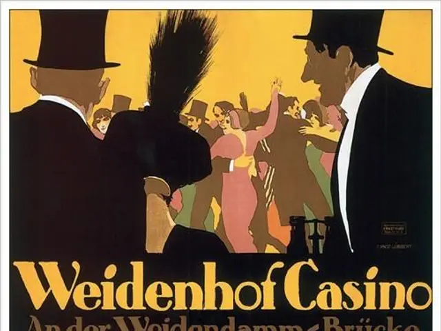 The image shows a poster advertising the Weidenhof Casino in Brücke, Germany. It features a vibrant...