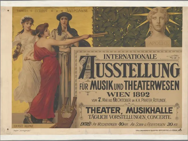 The image shows a poster for the Internationale Ausstellung für Musik und Theaterwesen in Vienna,...