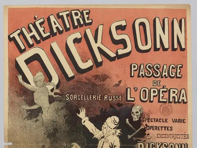 The image shows a poster for the Theatre Dickson's Passage de l'Opera, featuring text and pictures...