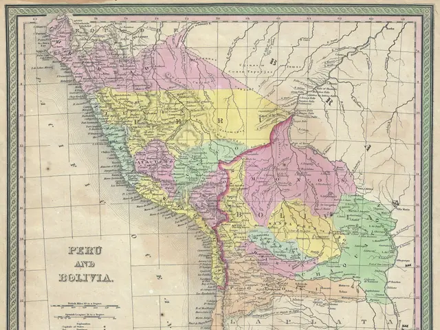 The image shows a map of Peru and Bolivia, with the provinces of the two countries clearly visible....