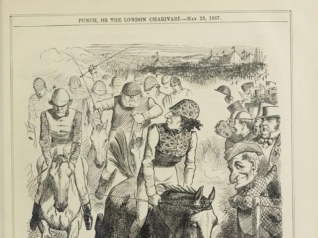 The image shows a book with a drawing of a horse and jockey on it. The horse is a chestnut color...