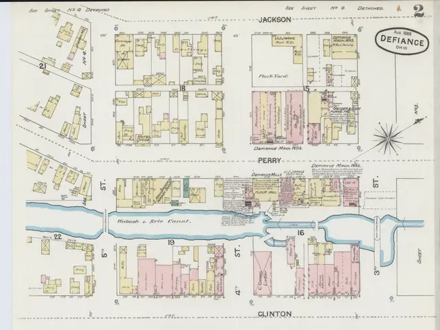 The image shows an old map of the city of Detroit, Michigan, with detailed streets, buildings, and...