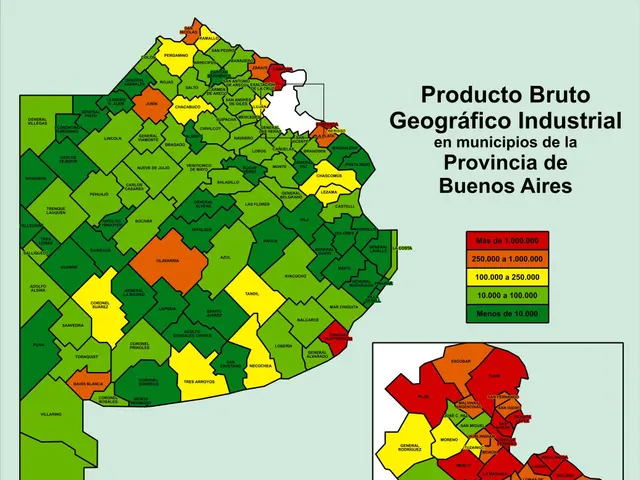 The image shows a poster with a map of the provinces of Buenos Aires, Argentina, with different...