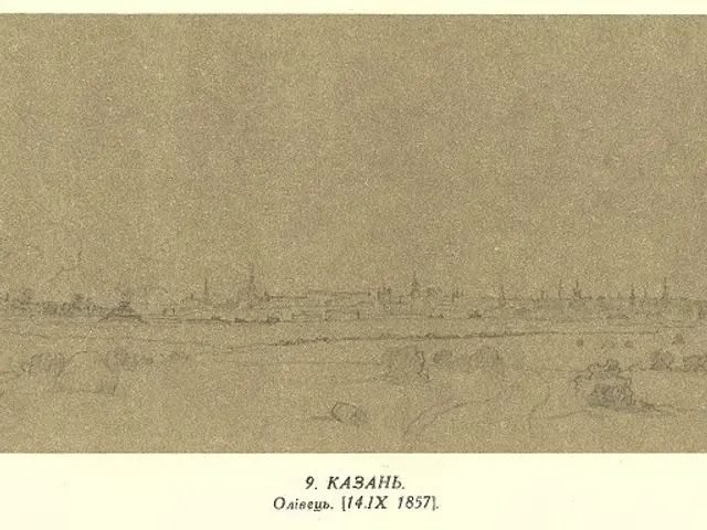 The image shows a drawing of a city with a lot of buildings in the background, depicting the city...