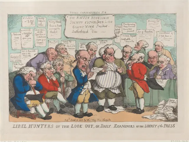 The image shows a cartoon depicting a group of people sitting around a table, with some of them...