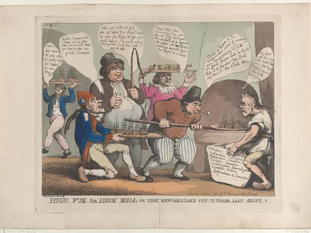 The image shows a paper with a cartoon depicting a group of people in a room. The cartoon is titled...