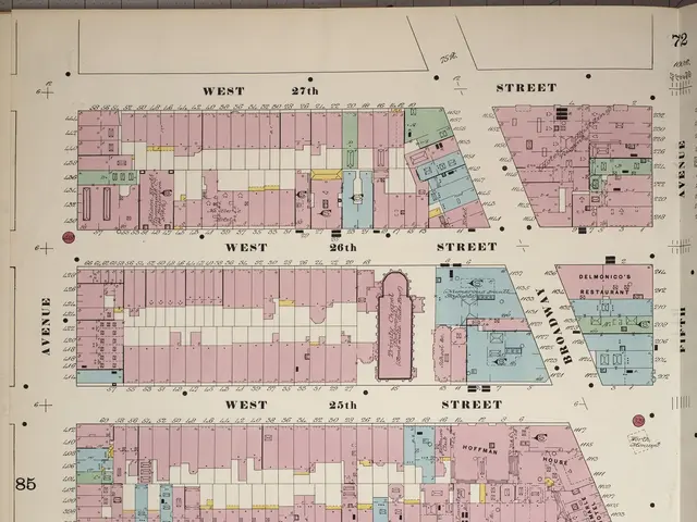 The image shows an old book with a map of the city of New York City on it. The map is detailed and...