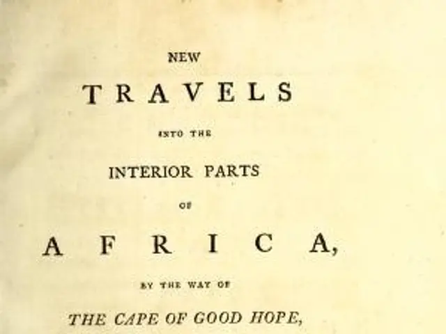The image shows an old book with the title "New Travels into the Interior Parts of Africa, by the...