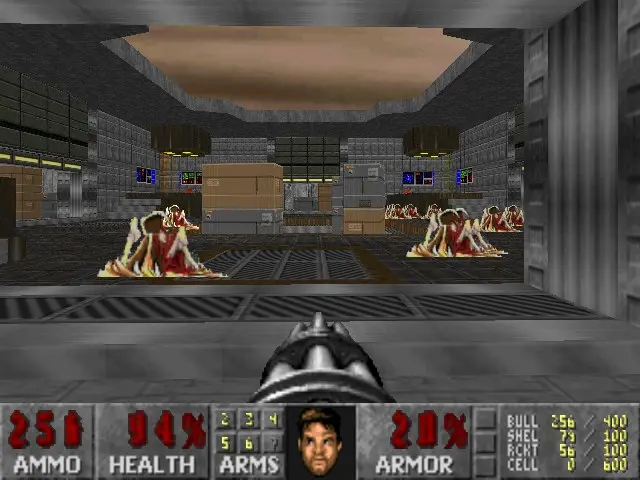The image shows a screenshot of a video game with a gun in the foreground. In the background, there...
