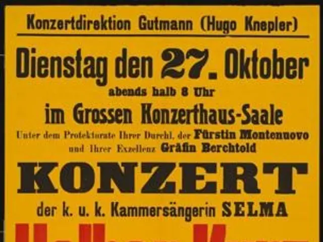 The image shows a yellow poster advertising a concert in Berlin, Germany. The poster features text...