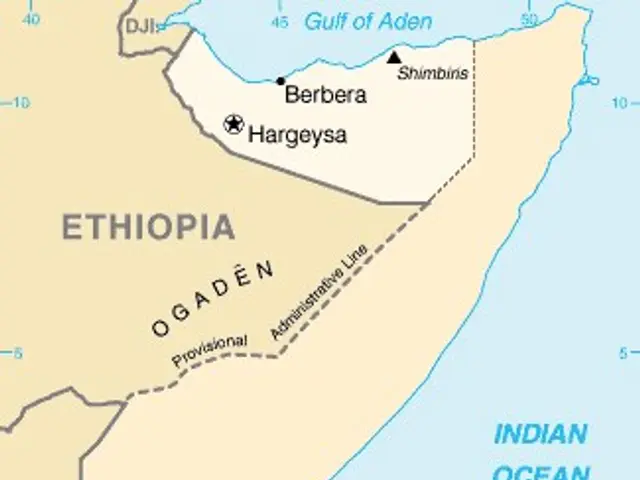 The image shows a political map of Ethiopia, with text, numbers, and borders clearly visible. It is...