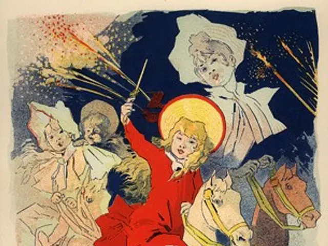 The image shows a poster advertising a casino d'enghien, featuring a group of people riding horses....