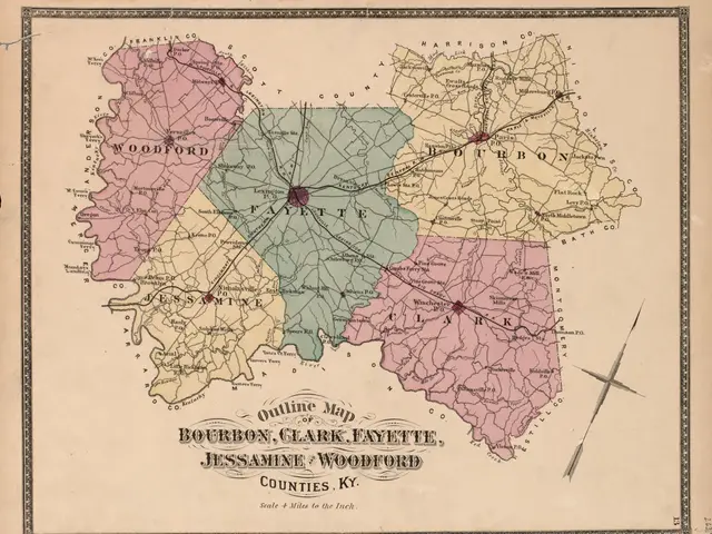 The image shows an old map of the state of Kentucky, with the counties of Bourbon, Clark, and...