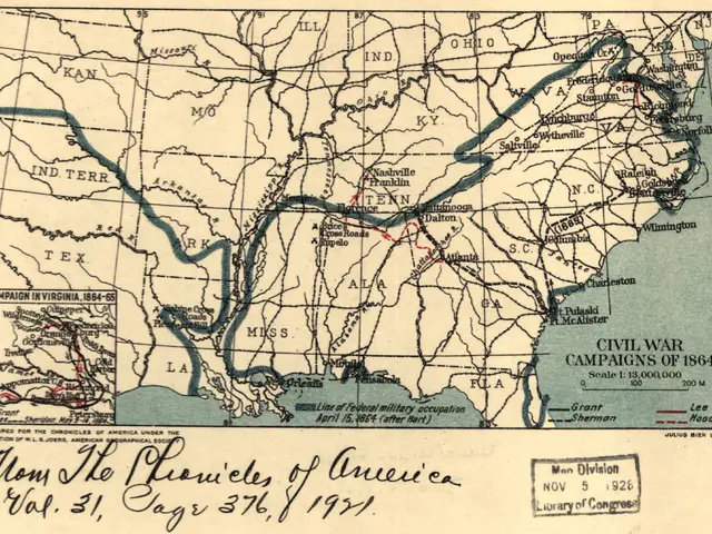 The image shows a paper with a map of the United States of America, depicting the Civil War...