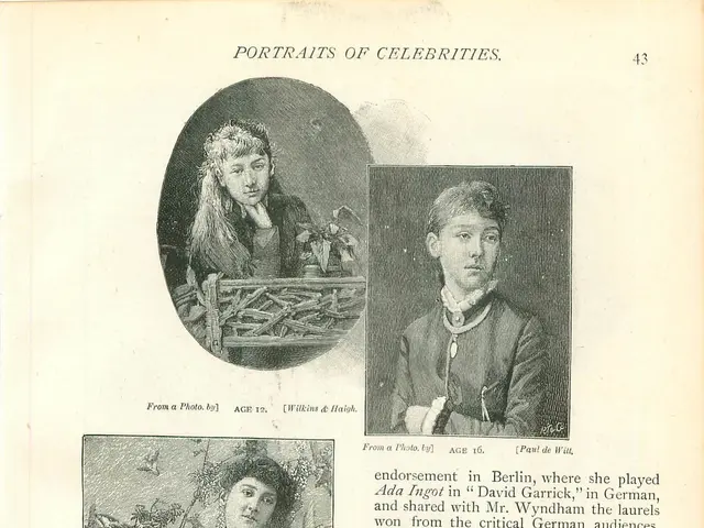 The image shows an open book with pictures of women and men on it. The book is placed on a flat...