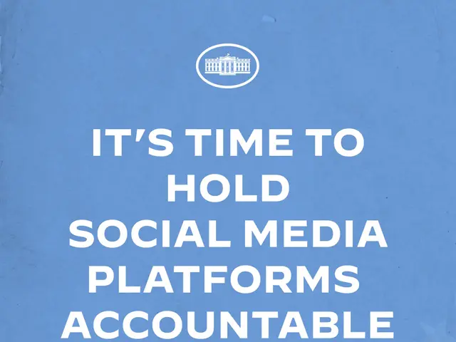 The image shows a poster with the words "It's Time to Hold Social Media Platforms Accountable"...