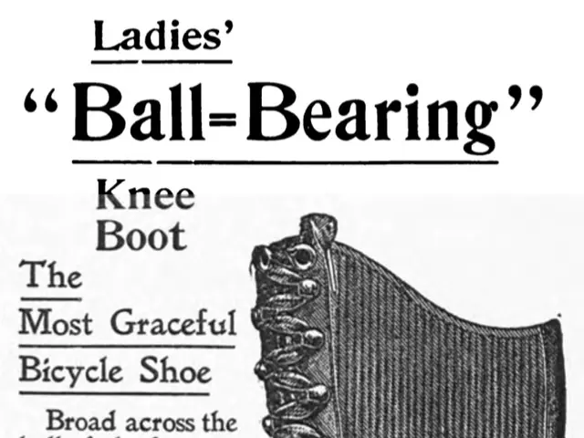 The image shows an advertisement for a pair of ladies' ball-bearing knee boots, with a picture of...