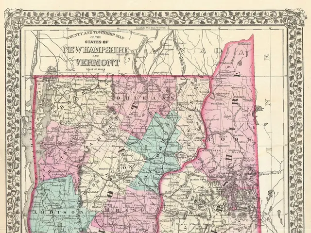 The image shows an old map of the state of New Hampshire, with the county and township of Vermont...