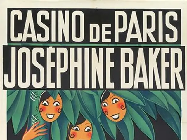 The image shows a poster advertising a casino in Paris featuring Josephine Baker. The poster has...