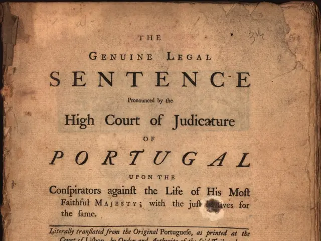 The image shows an old book with a black background and a stamp on it. The text on the paper reads...